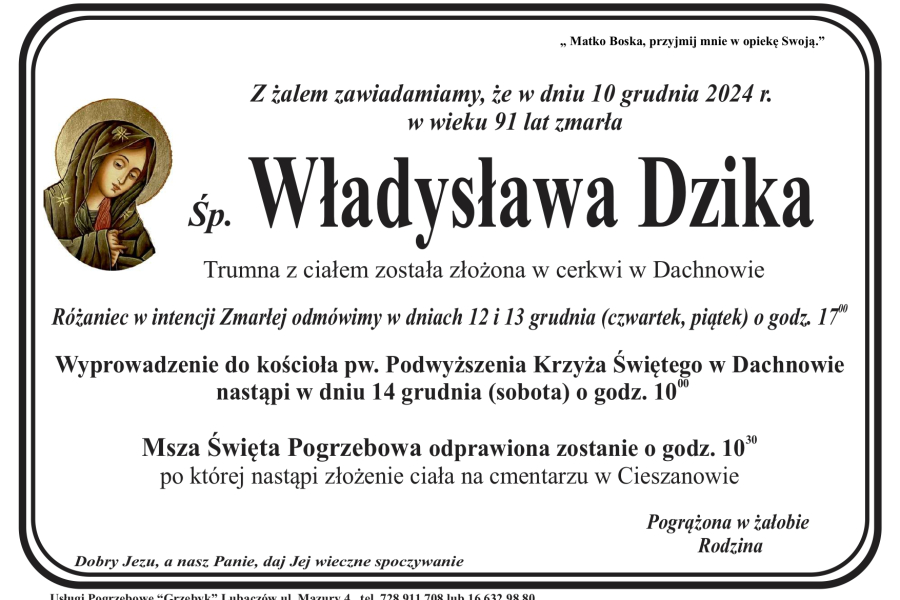 Zmarła Władysława Dzika